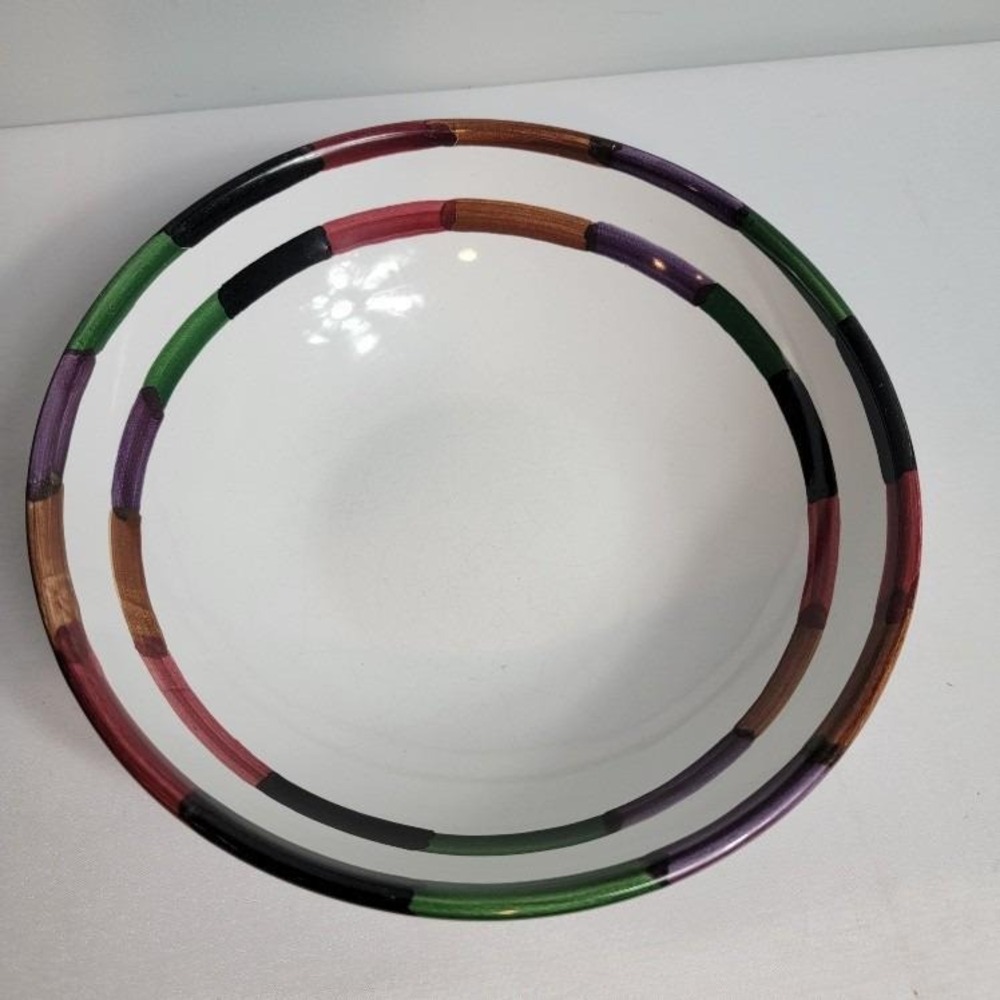 B. Goldsmith Design Serving Bowl Signed CIRCO Deruta Italy White Rainbow Stripes
